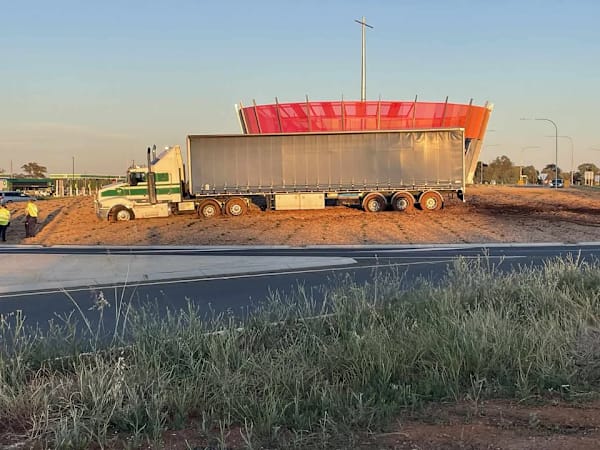 Truck ploughs through new bypass roundabout