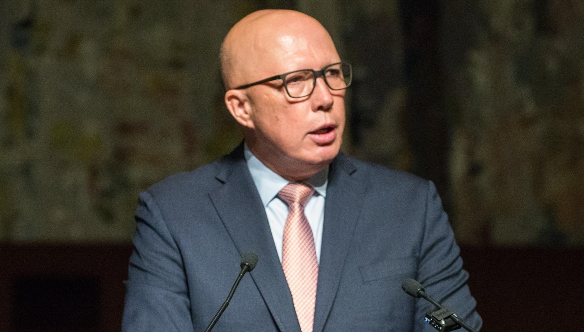 Peter Dutton at a lectern