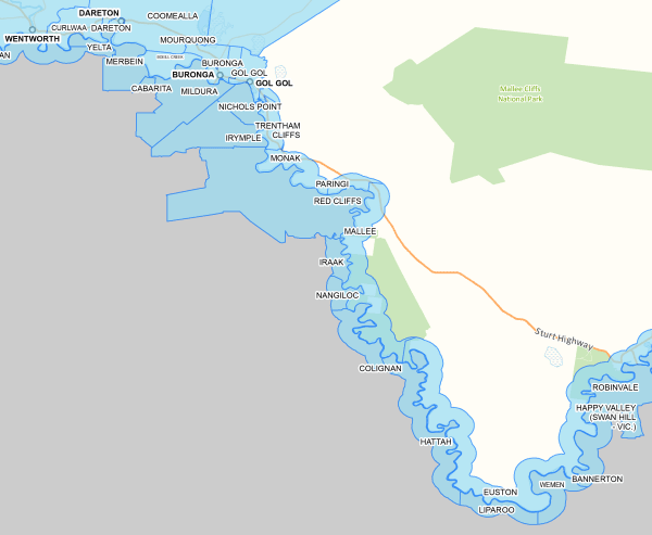 The NSW Government's border zone map did not include much of the Sturt Highway between Euston and Gol Gol.