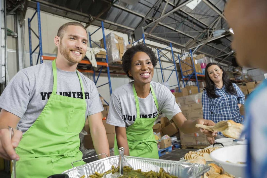Volunteers working together
