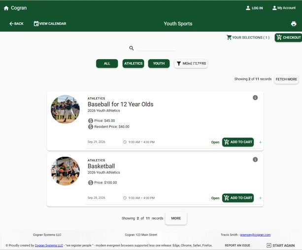 Cogran registration portal showing program categories
