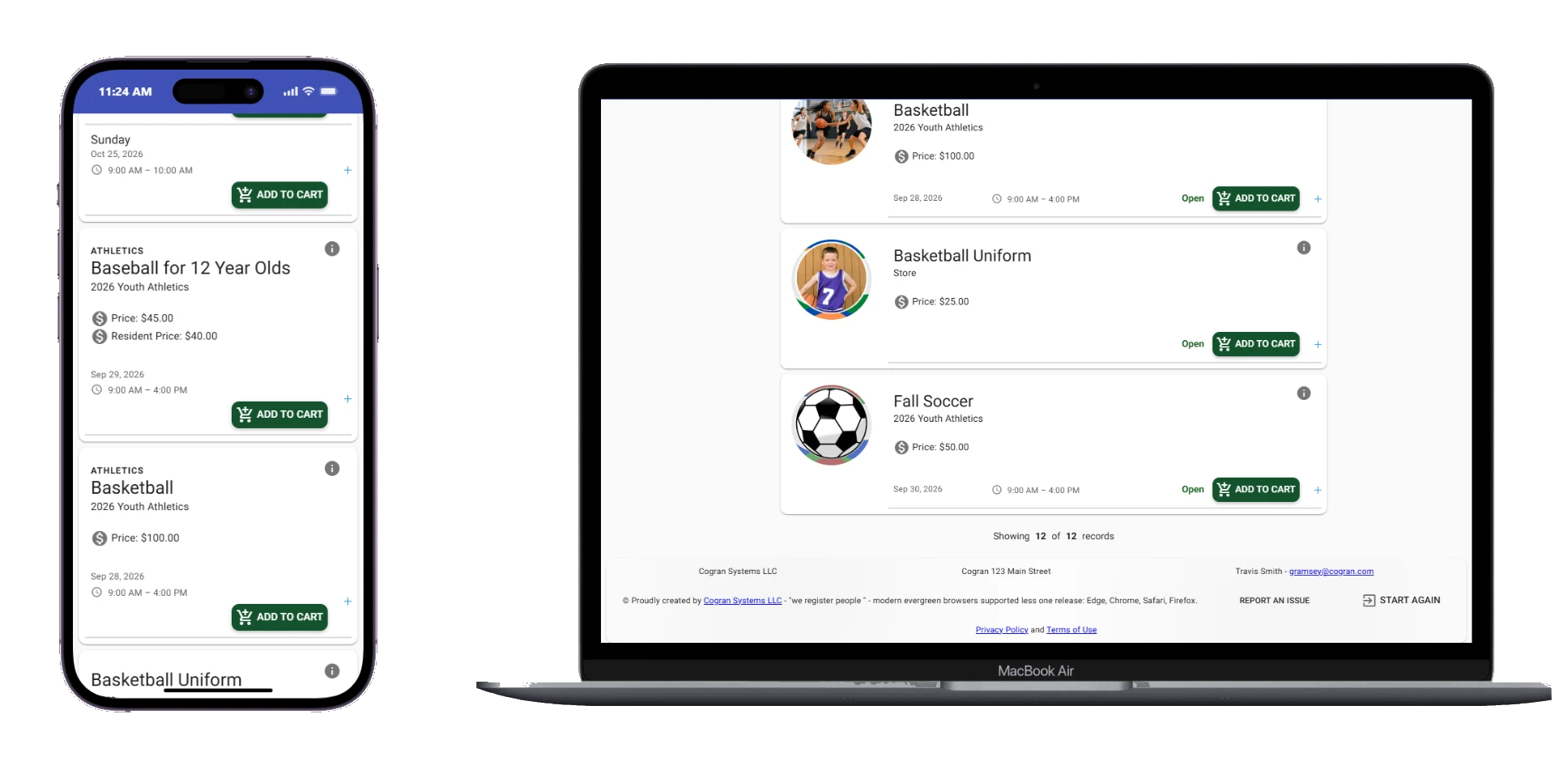 Cogran customer portal showing programs and registration options