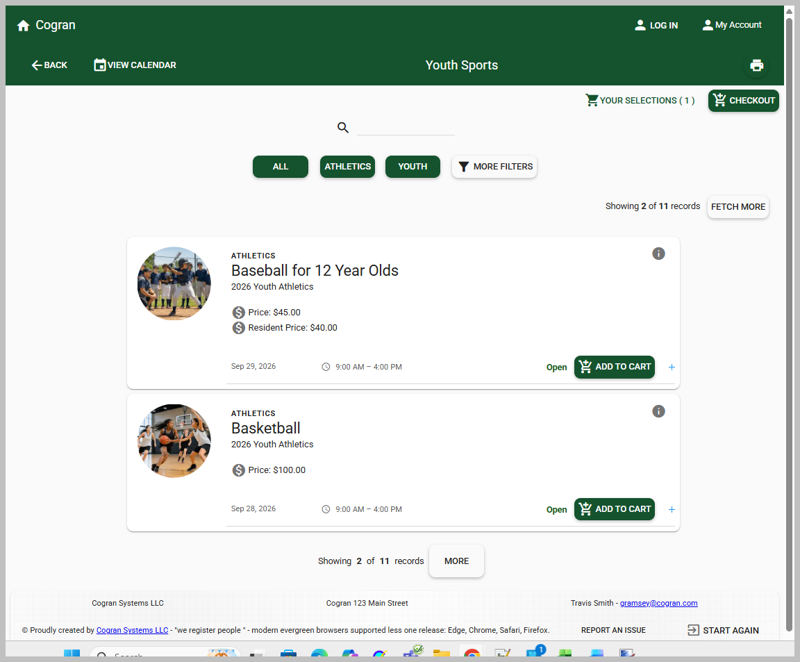 Cogran registration portal showing program categories