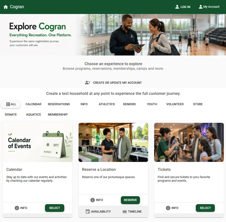 Cogran program category cards displayed in a branded customer portal