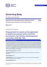 Proposed form for reports on the application of ratified Conventions  (article 22 of the Constitution): The Violence and Harassment Convention,  2019 (No. 190 | Policy Commons
