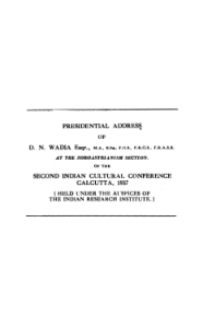 Presidential Address of D.N. Wadia at the Zoroastrianism Section of the Second Indian Cultural Conference Calcutta 1937