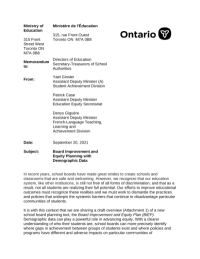 Ministry of Ministère de l'Éducation Education Memorandum to: From: Date: