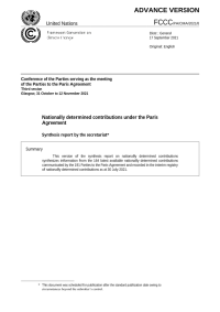 Nationally Determined Contributions (of Greenhouse Gases) under the Paris Agreement: Synthesis Report