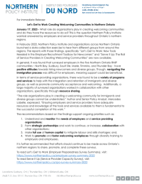 Let’s Get to Work Creating Welcoming Communities in Northern Ontario January 17, 2023 -