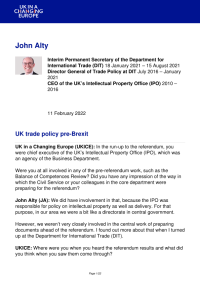 John Alty - Interim Permanent Secretary of the Department for International Trade (DIT) 18 January 2021 – 15 August 2021