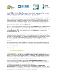 Joint NGO analysis of the European Commission’s proposal for revised list of priority substances for surface and groundwater - Surface water