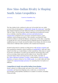 How Sino-Indian Rivalry is Shaping South Asian Geopolitics