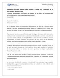 Allocution | Racisme systémique et structurel et les impacts sur les droits des minorités dans différents domaines: sécurité publique, travail, santé