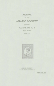 Journal of the Asiatic Society 1951 Letters
