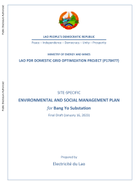 Environmental and Social Management Plan (ESMP) Lao PDR: Domestic Grid Optimization Project (P178477) (English)