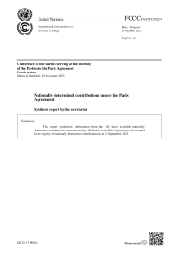 Nationally determined contributions under the Paris Agreement. Synthesis report.