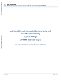 Additional Financing Environmental and Social Review Summary (ESRS) - Additional Financing for the Energy Access and Quality Improvement Project - P176707 (English)