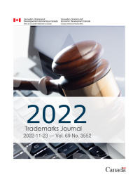 Trade-marks journal . Vol. 69, no. 3552, November 23, 2022