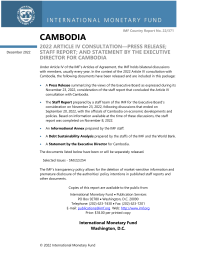 Cambodia: 2022 Article IV Consultation-Press Release; Staff Report; and Statement by the Executive Director for Cambodia
