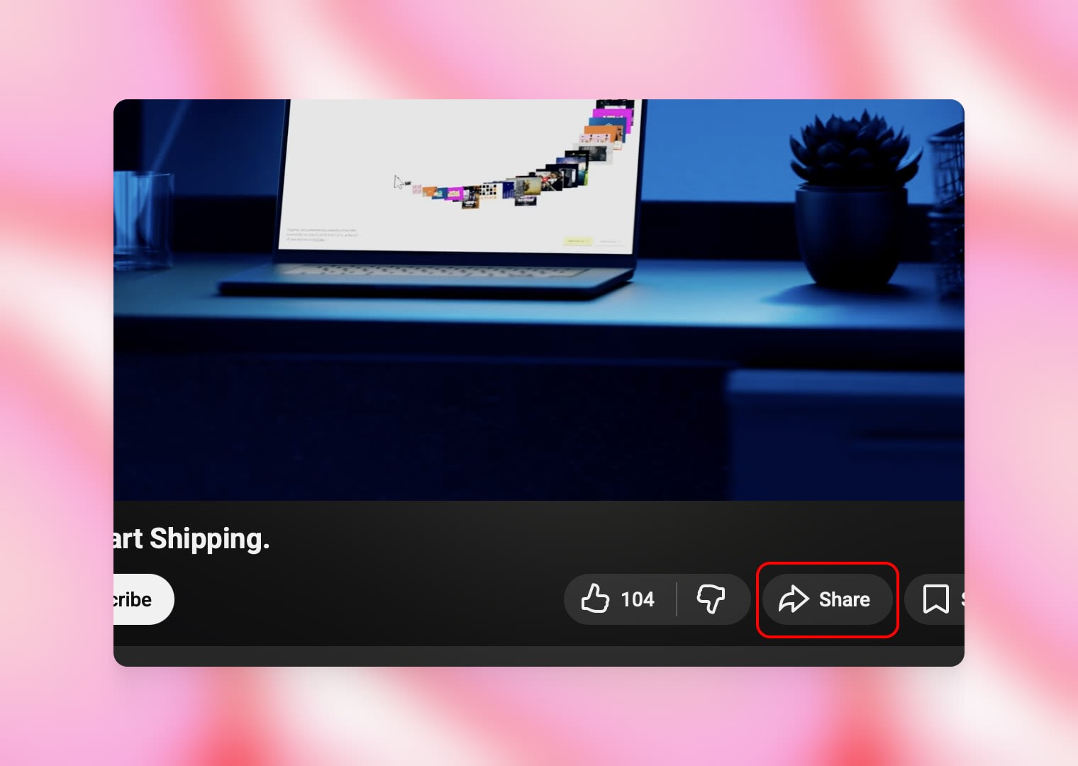 YouTube video interface with the “Share” button highlighted