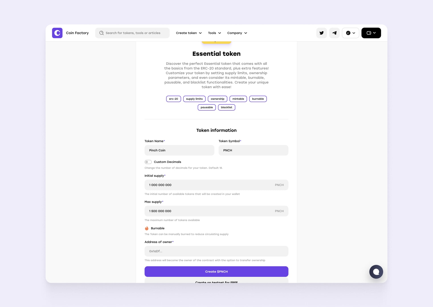 Define Token Details