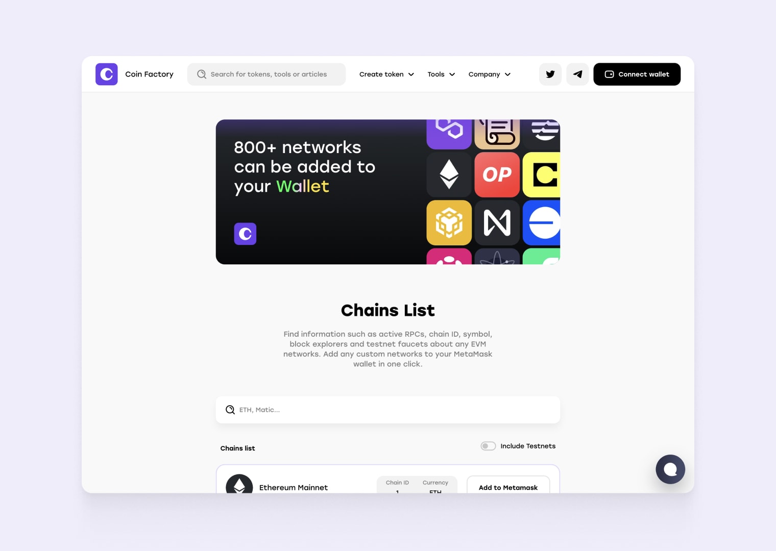 Visit Chain List on CoinFactory website