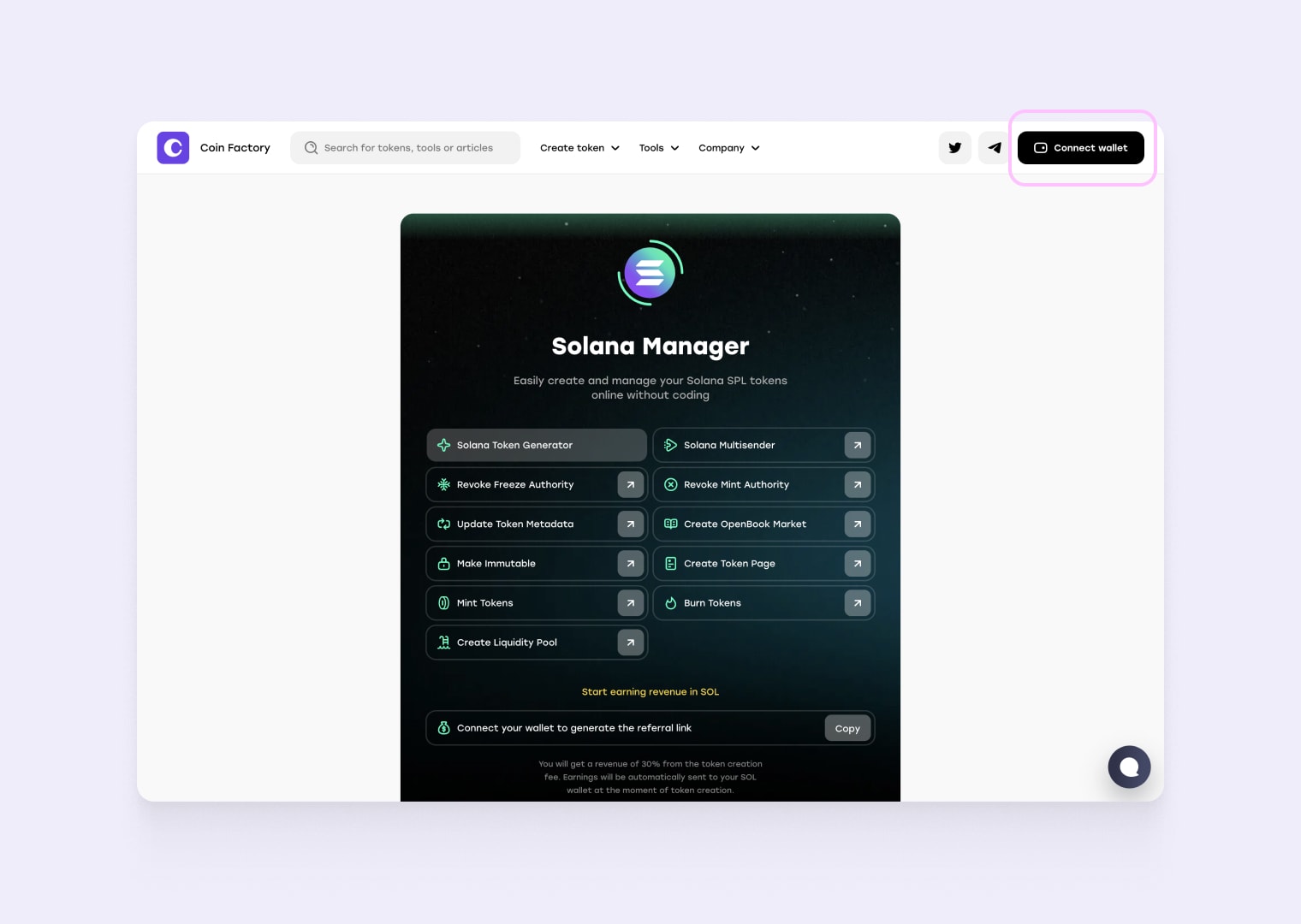 CoinFactory Solana Token Generator पर जाएं