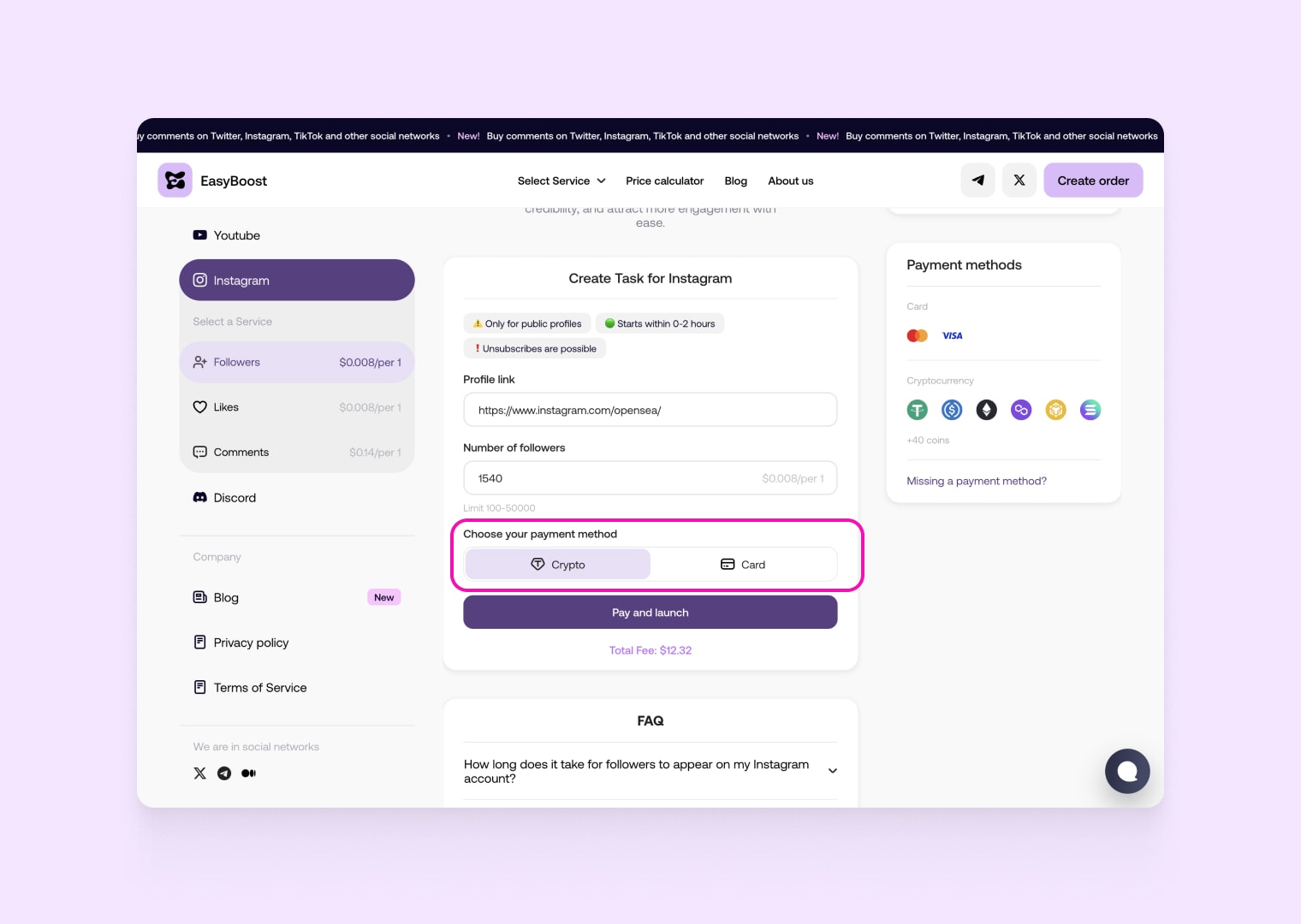 Choose one of the two payment methods