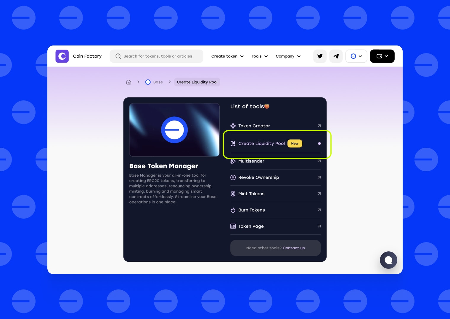 Visit liquidity pool creation page