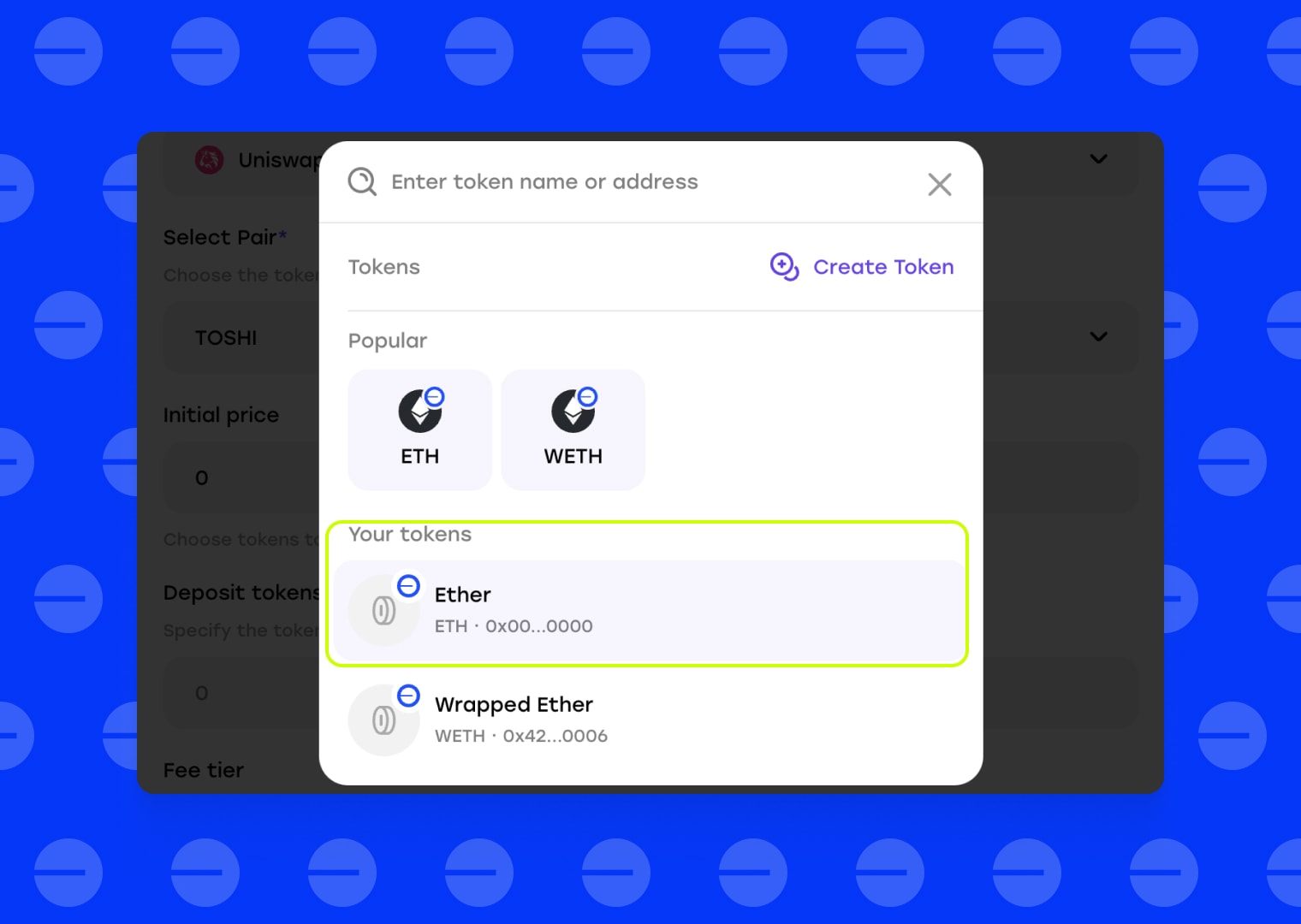 Select the token you want to exchange