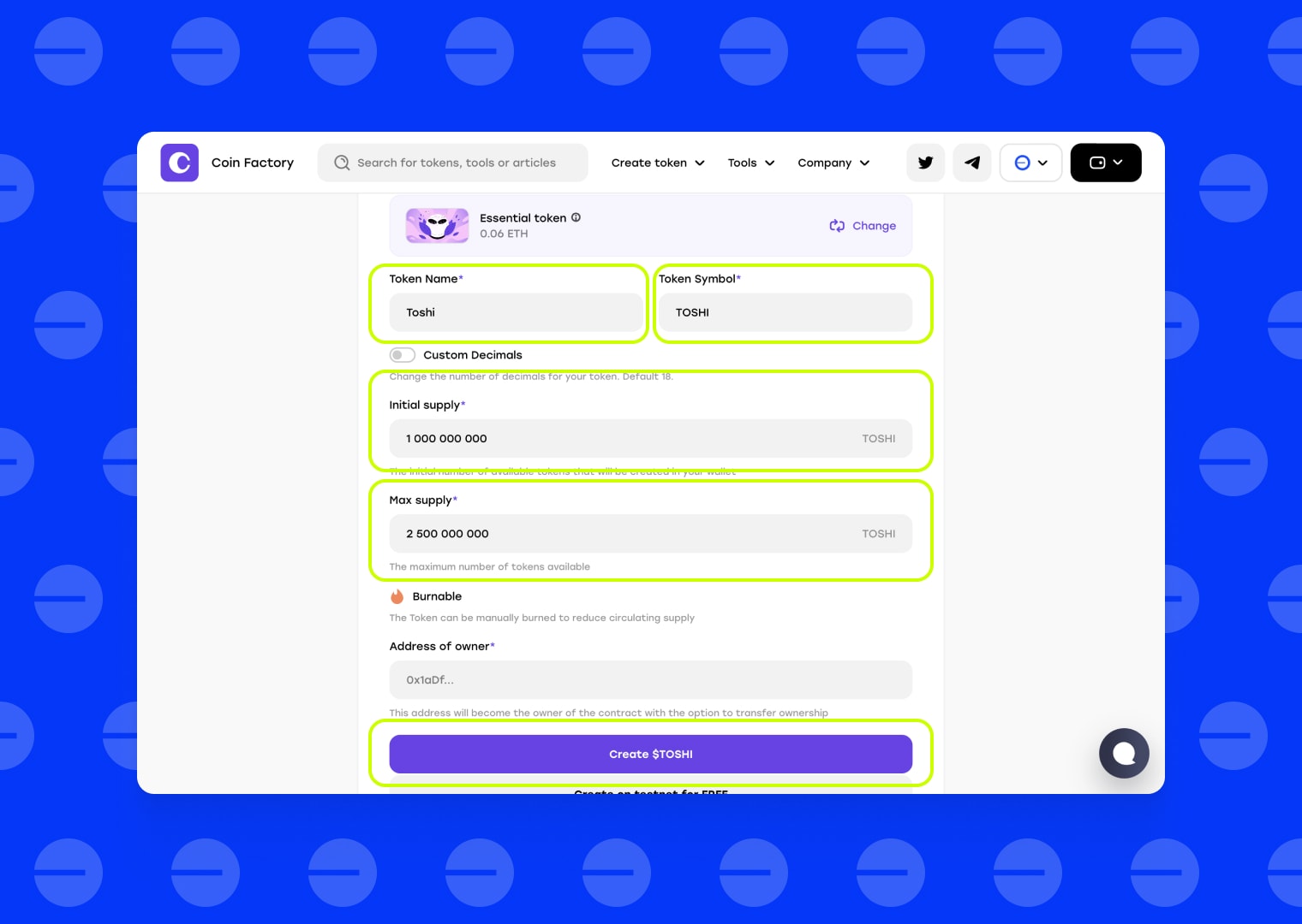 Enter token information