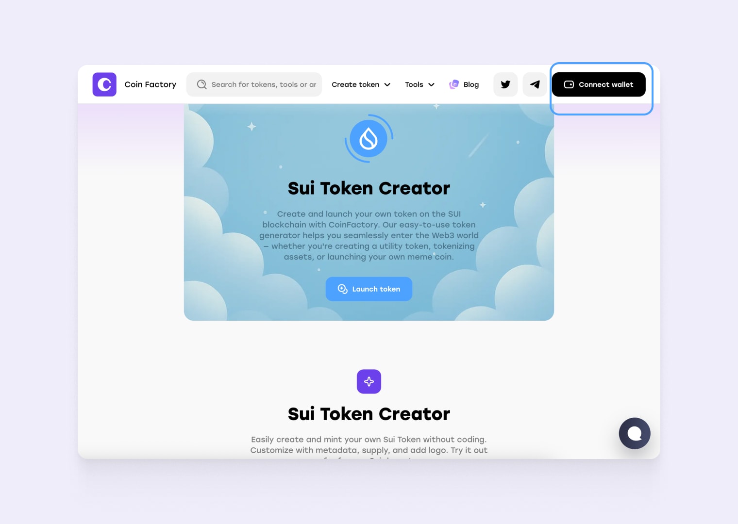 Visit CoinFactory Sui Token Creator