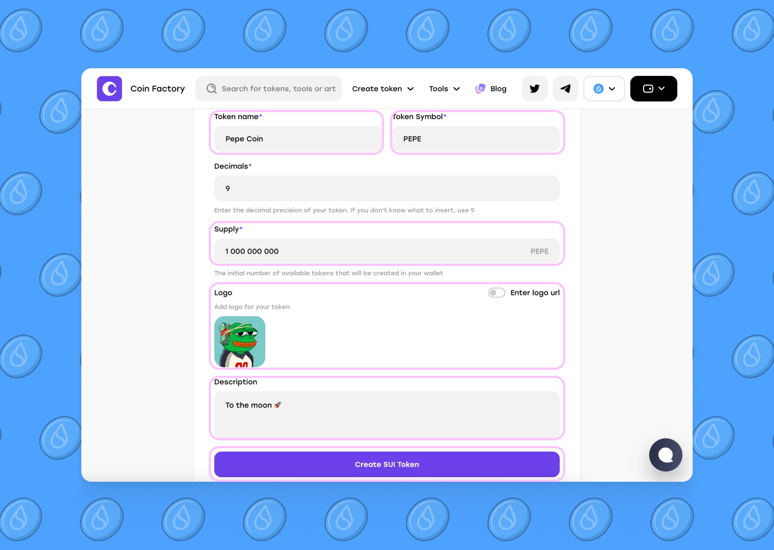 Enter meme coin details