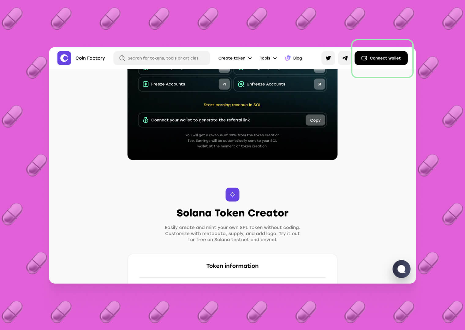 Visit CoinFactory to create your own meme coin