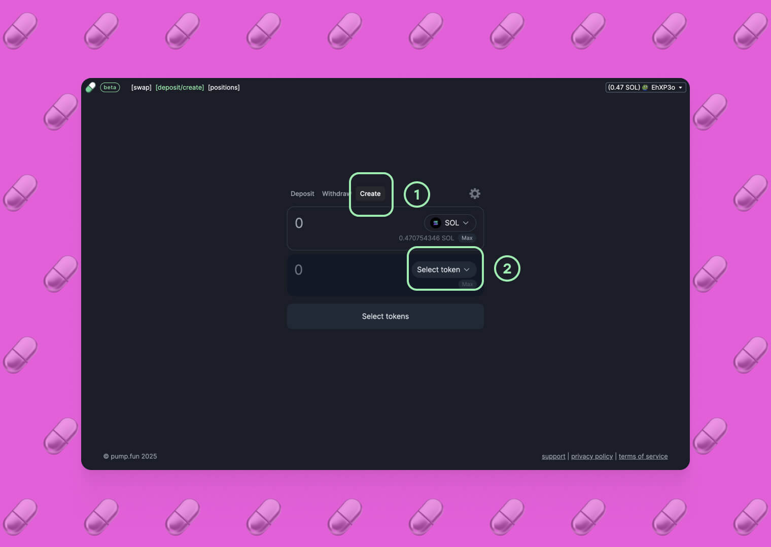 Click on Create and Select token