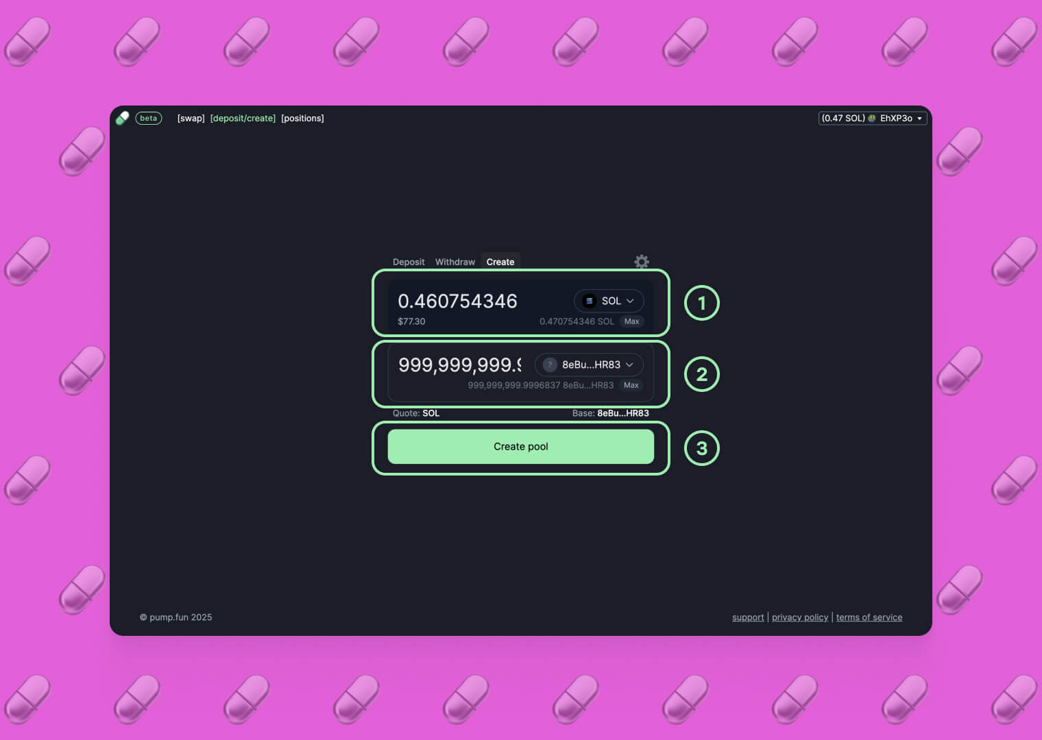 Enter the number of tokens you want to add to the pool