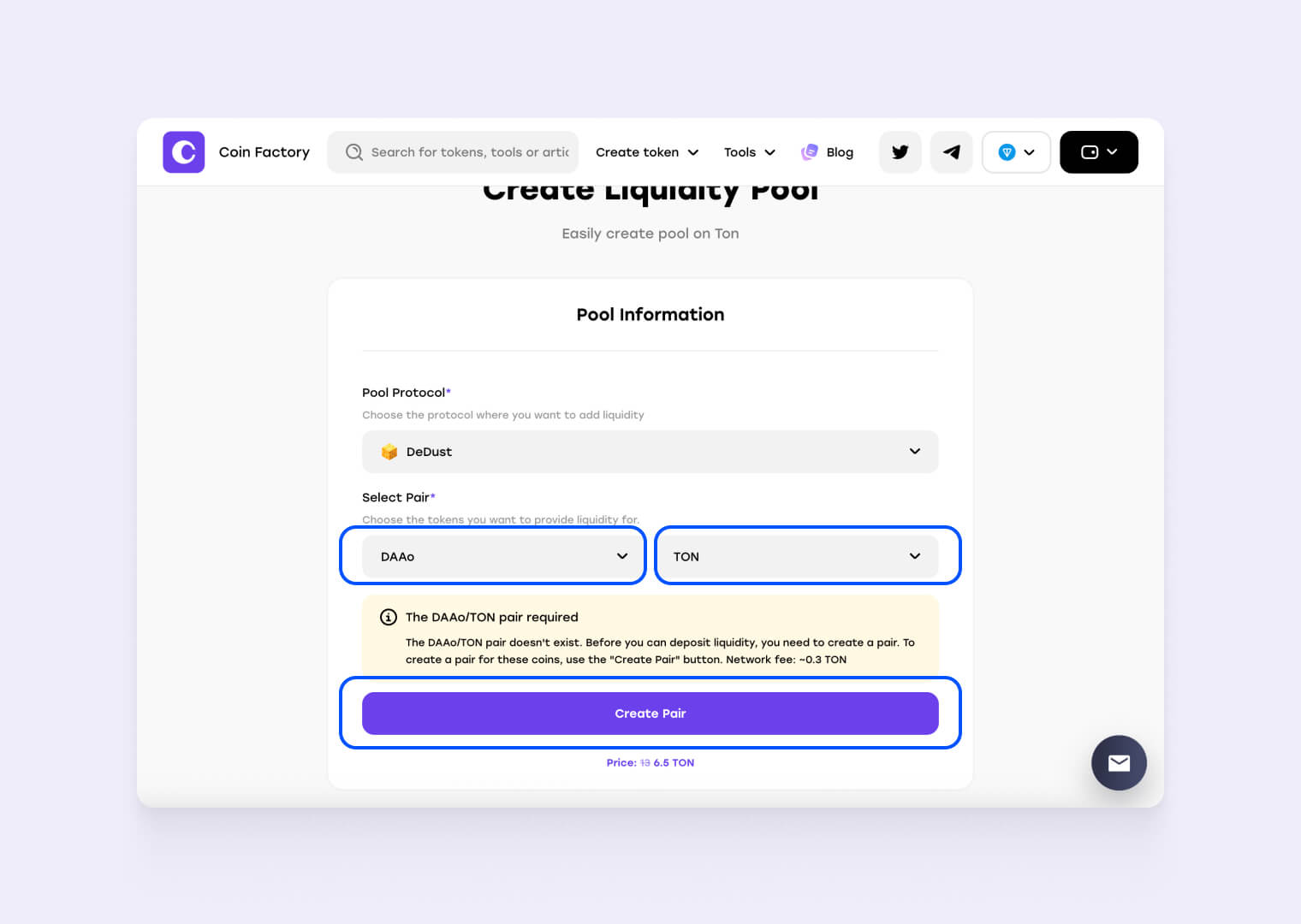Select token pair