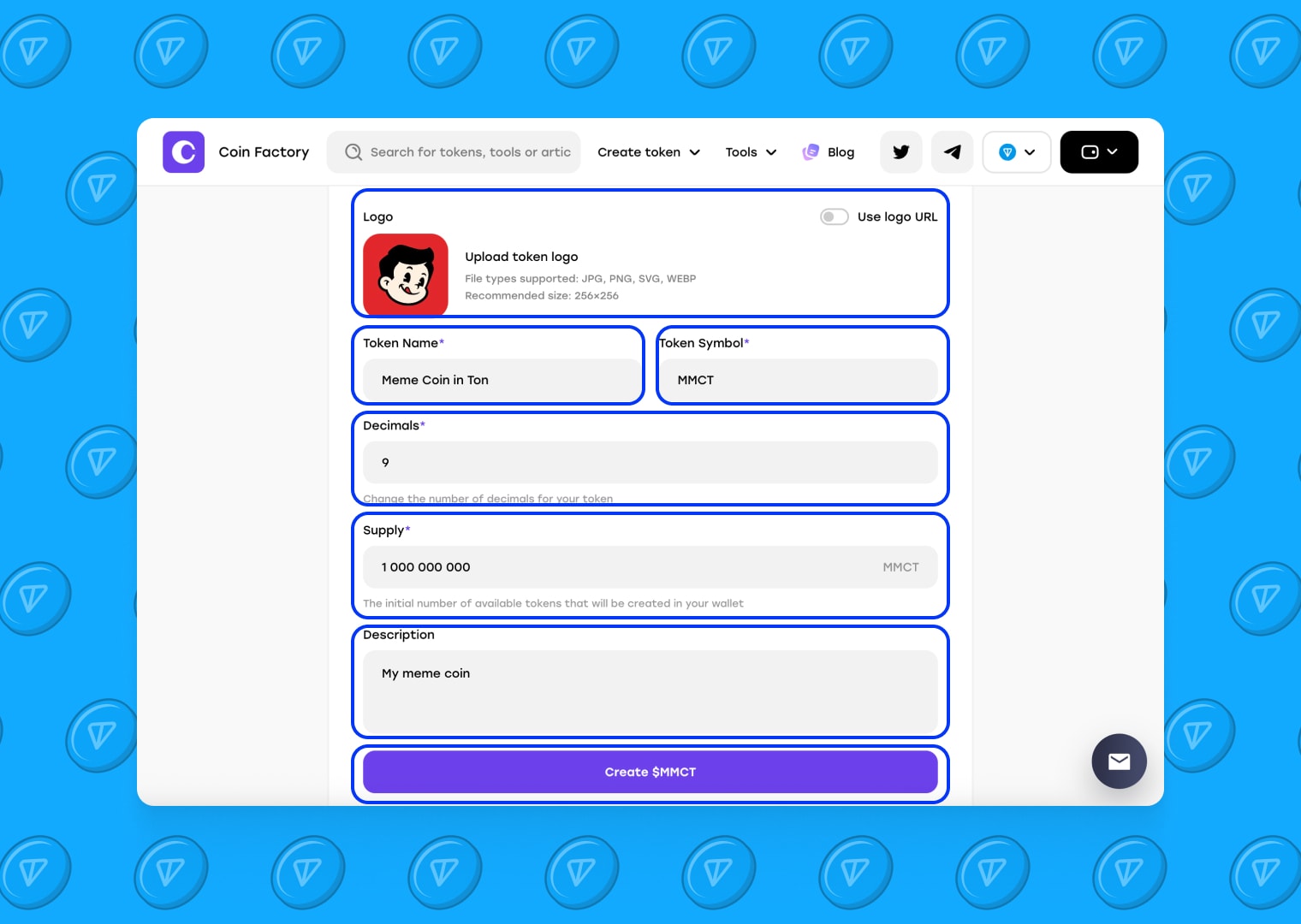 Enter meme coin details
