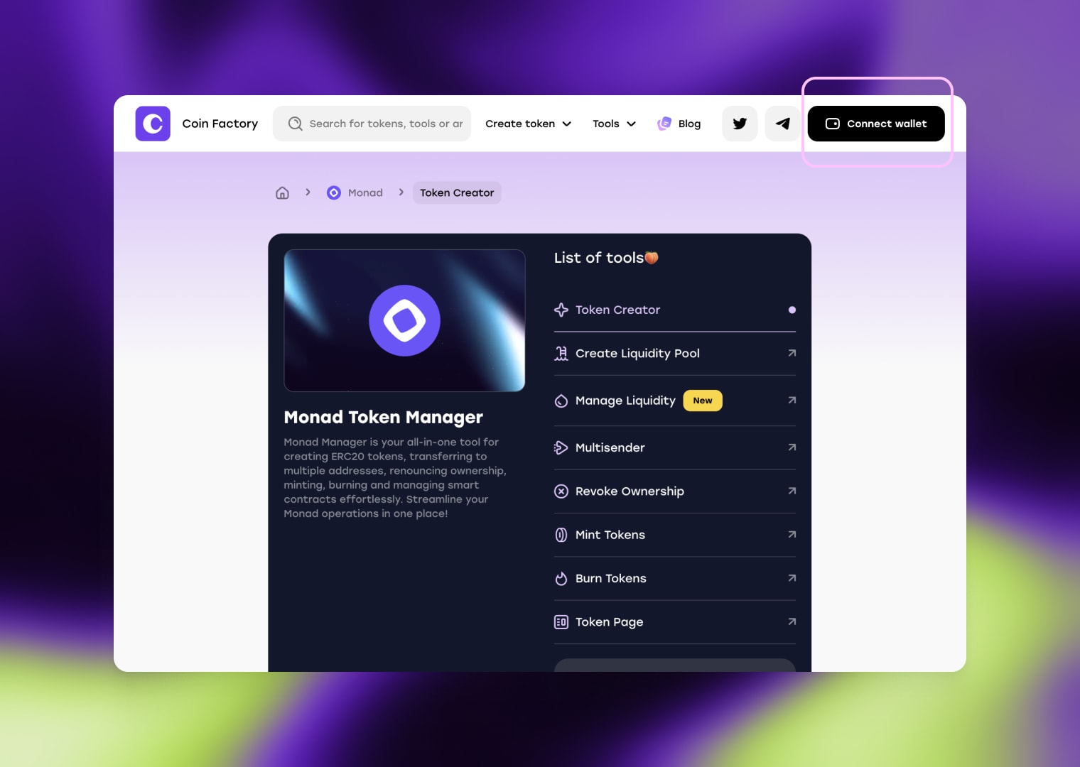 CoinFactory Monad Meme Coin Creator