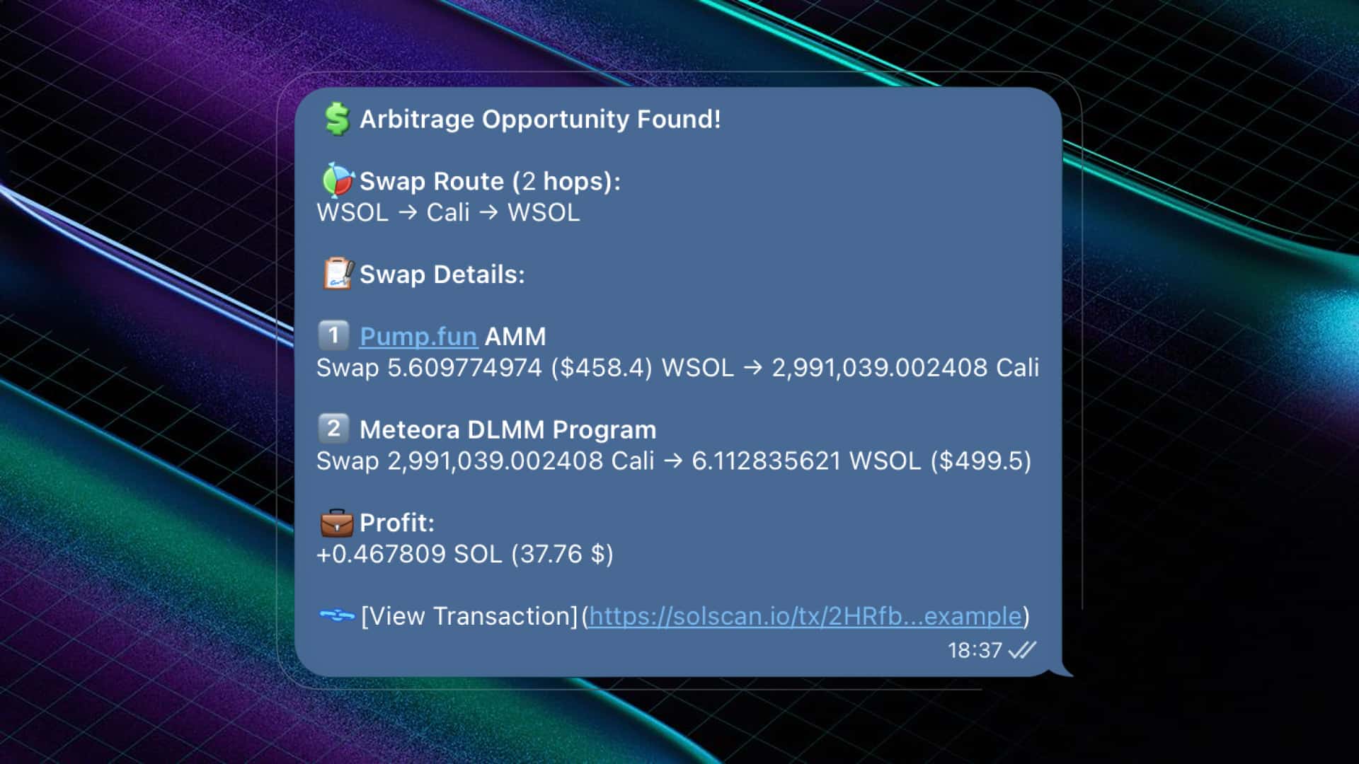 Example of a message from a bot