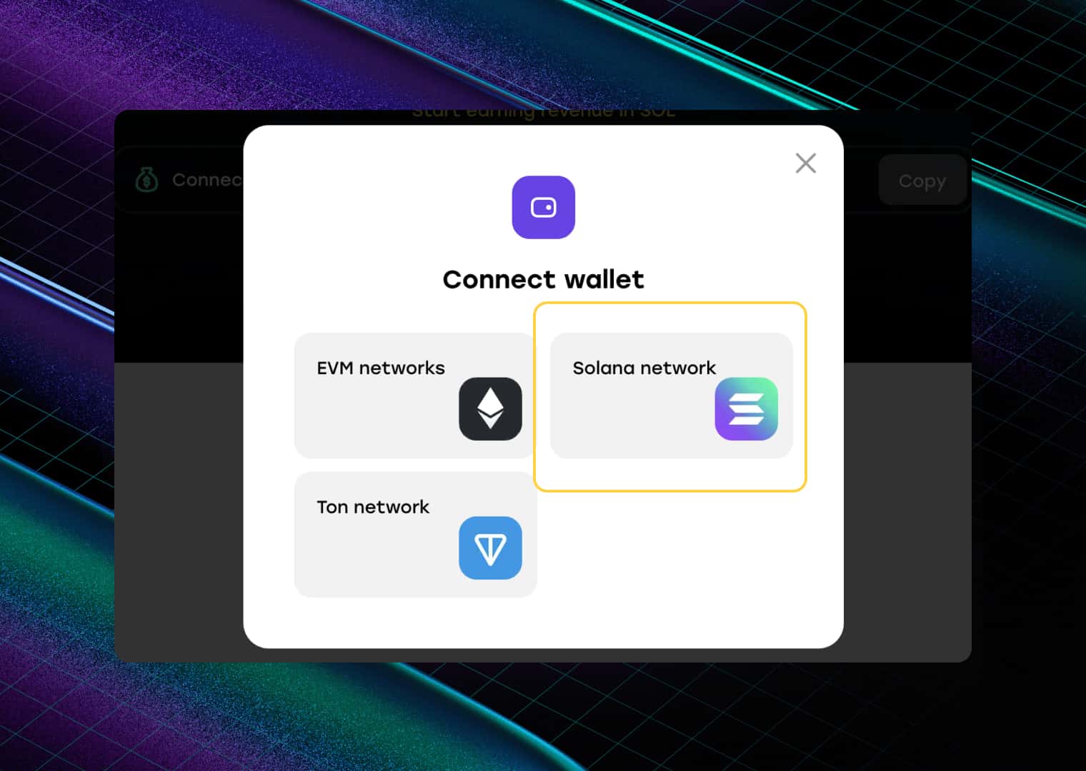 Choosing the wallet connection network