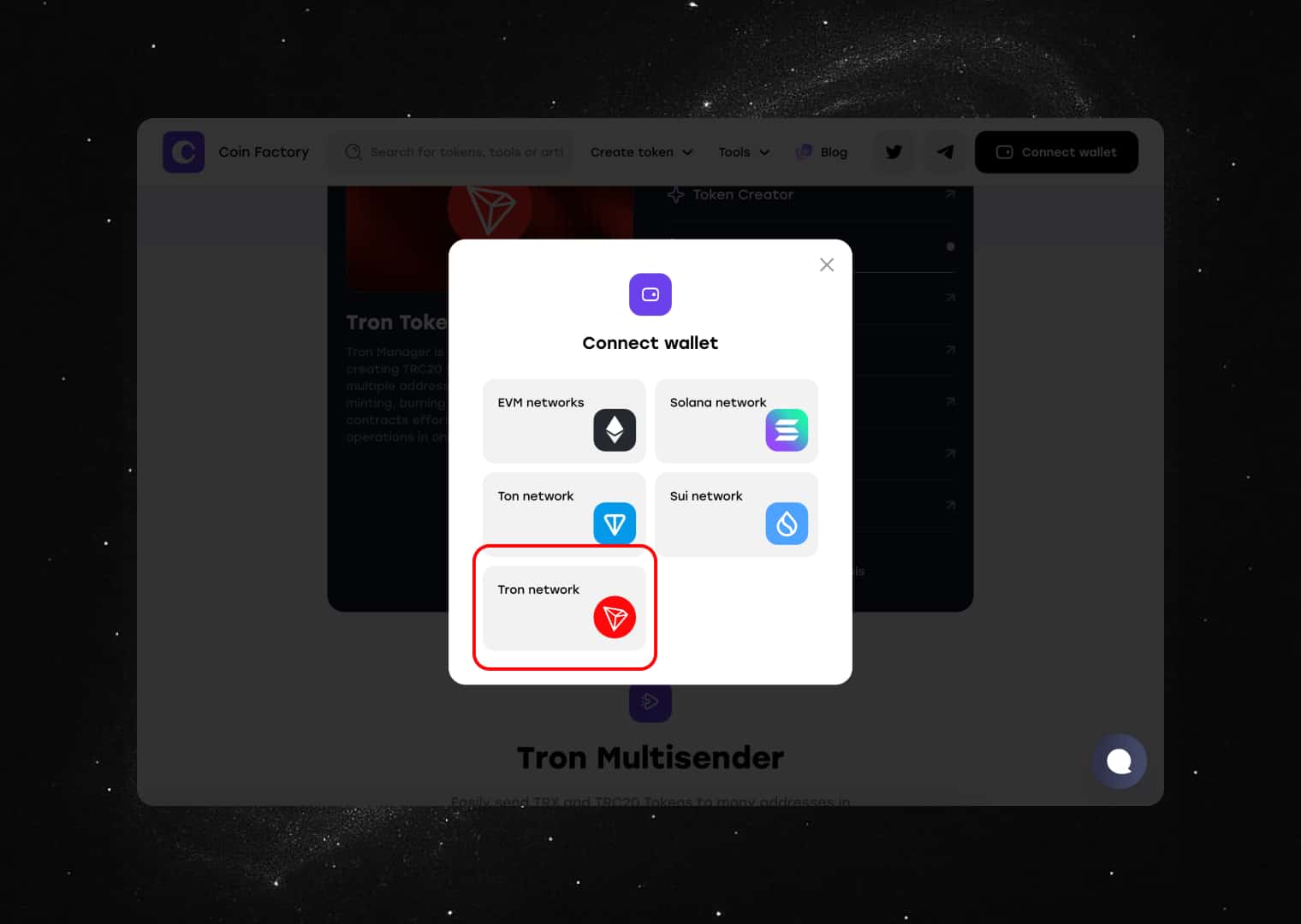 Make sure you are connected to the Tron network