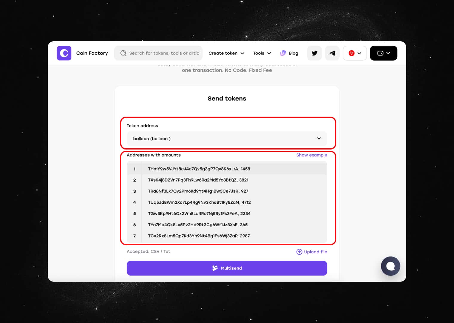 Review all wallet addresses and amounts before proceeding
