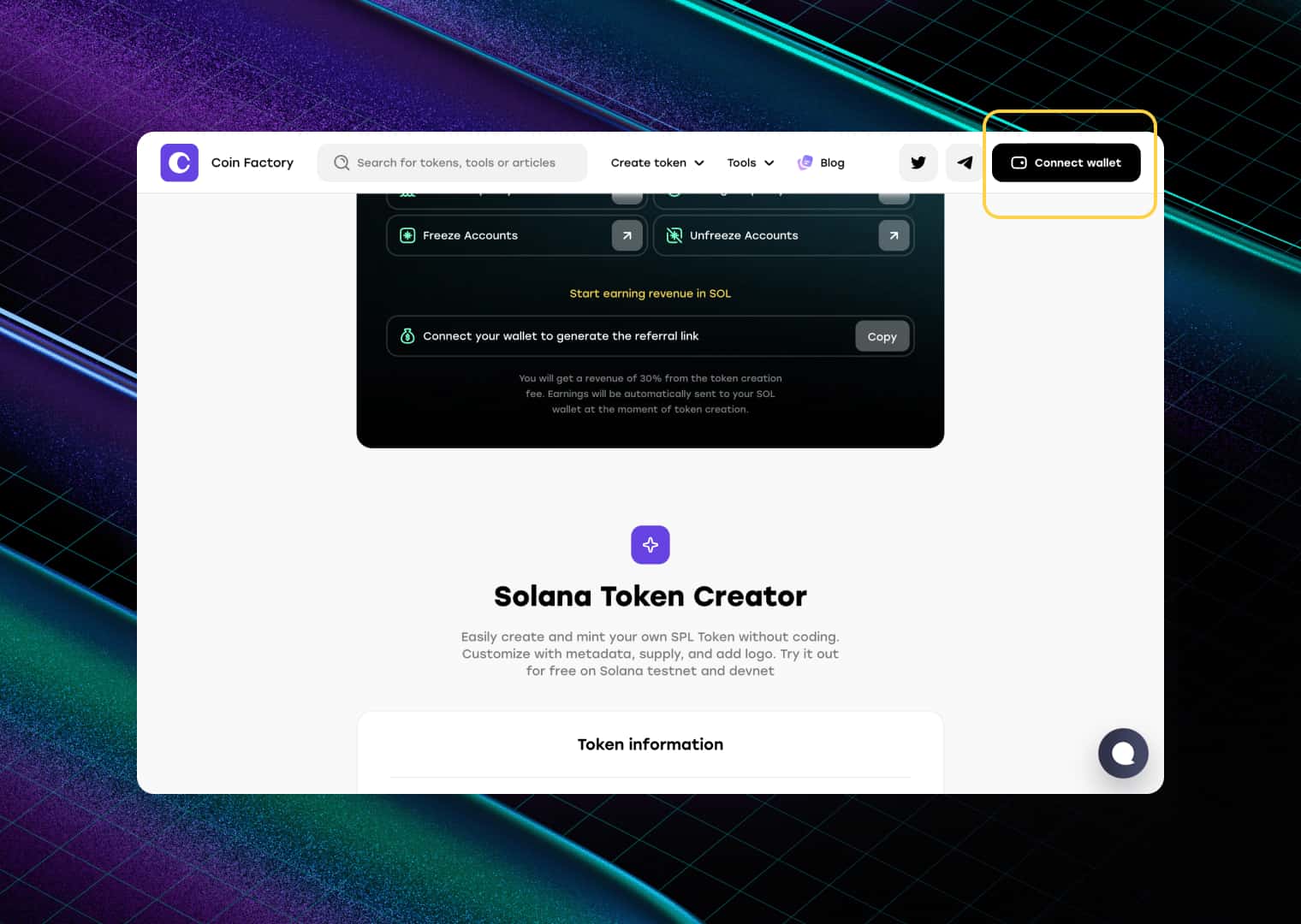 Visit CoinFactory to create your own meme coin