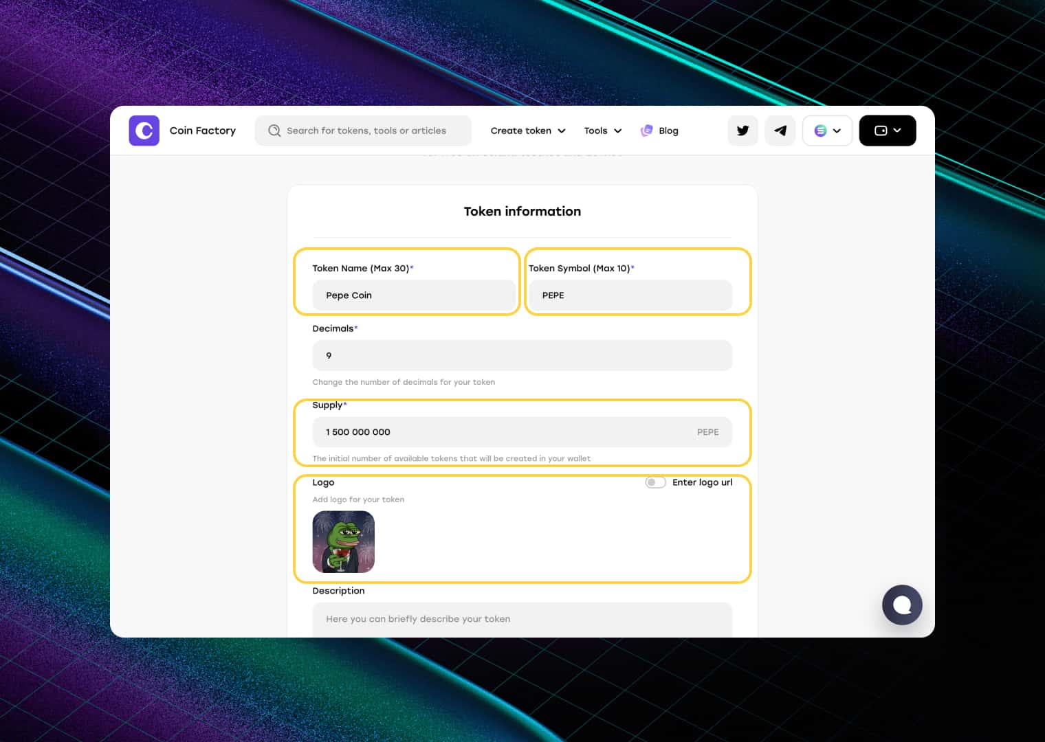 Enter coin details