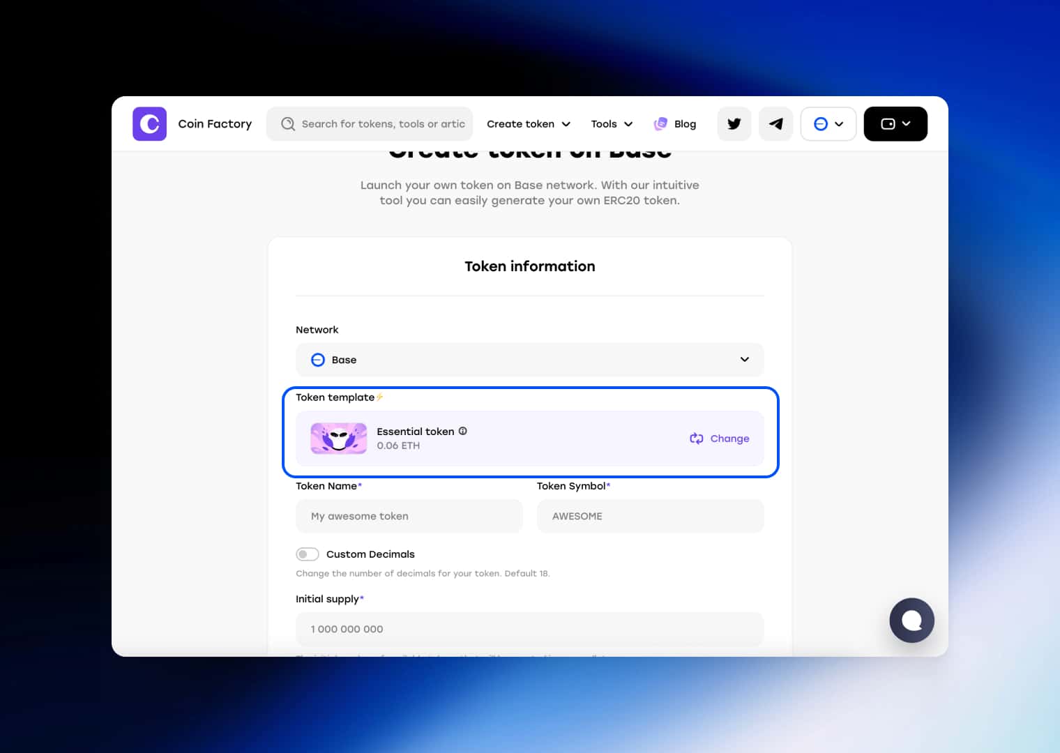 Измените шаблон смарт-контракта если требуется