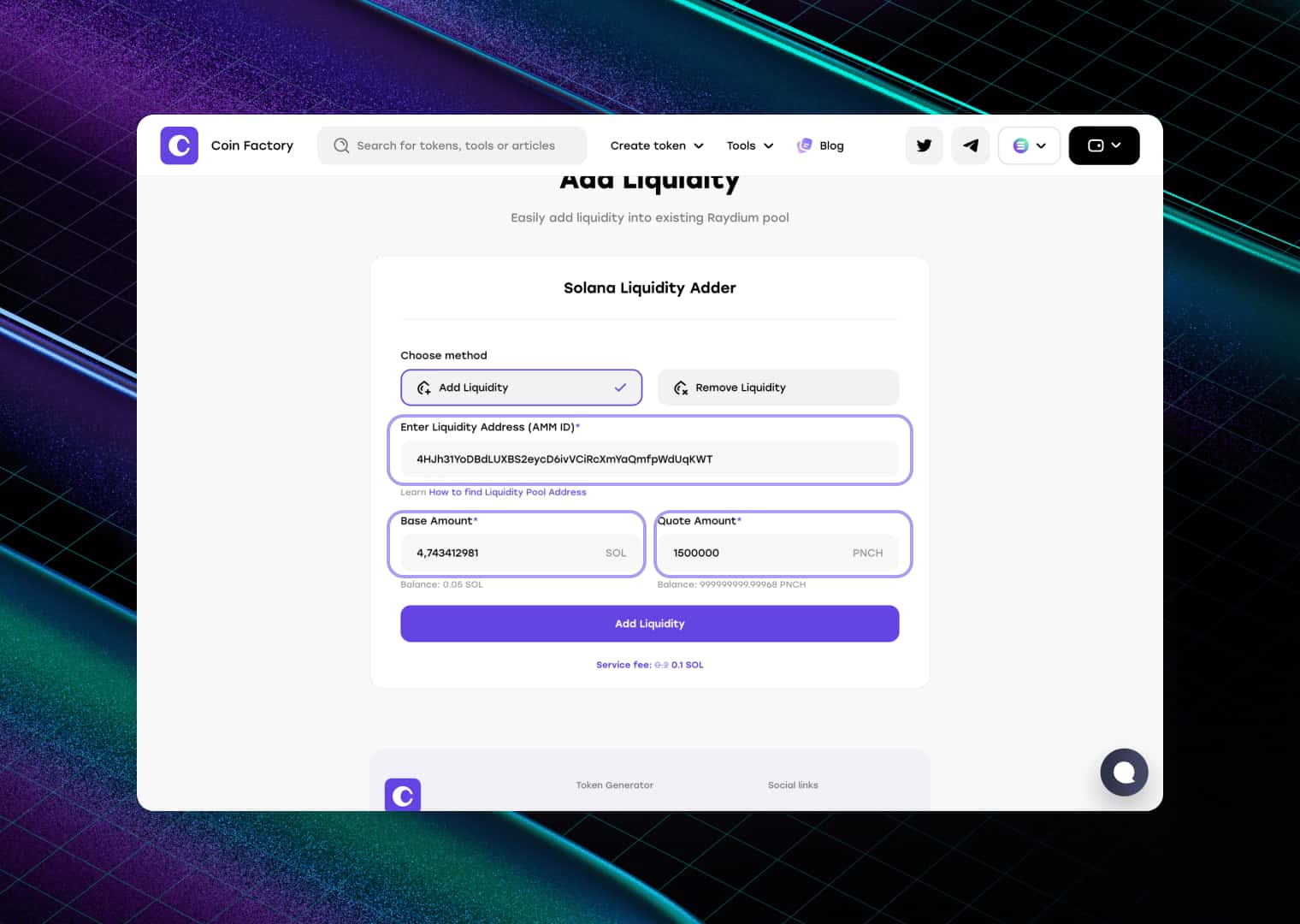 Enter the Pool Address and Add Liquidity