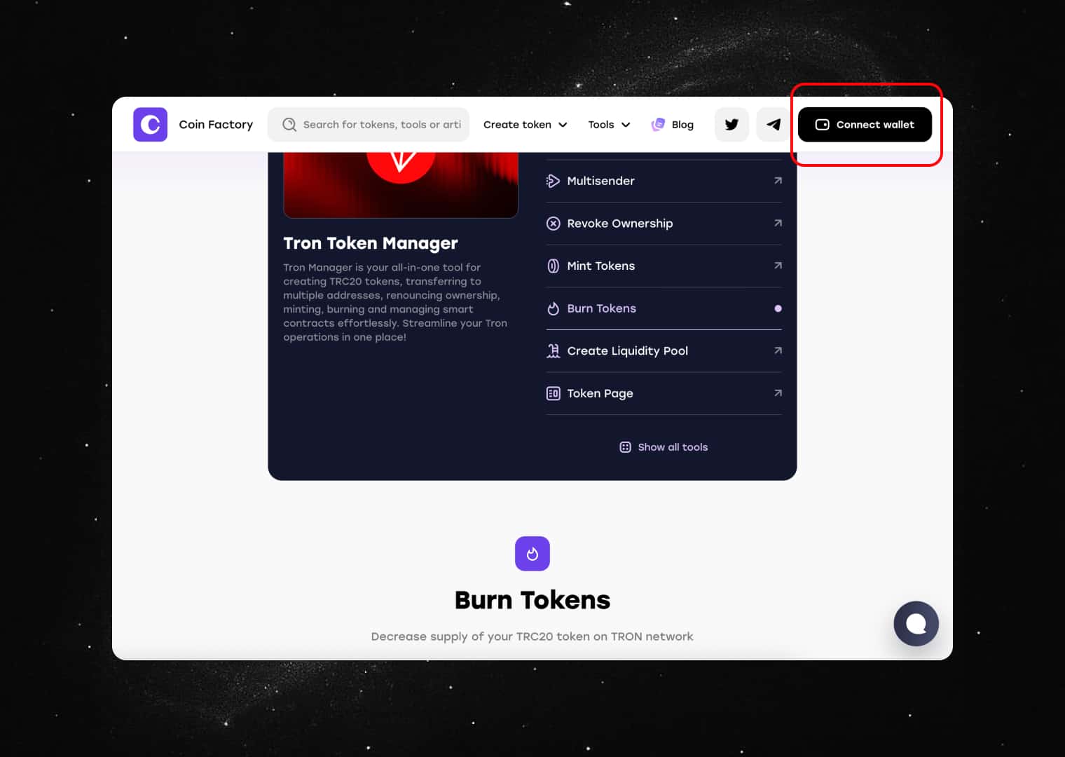 Connect the wallet from which you created the token