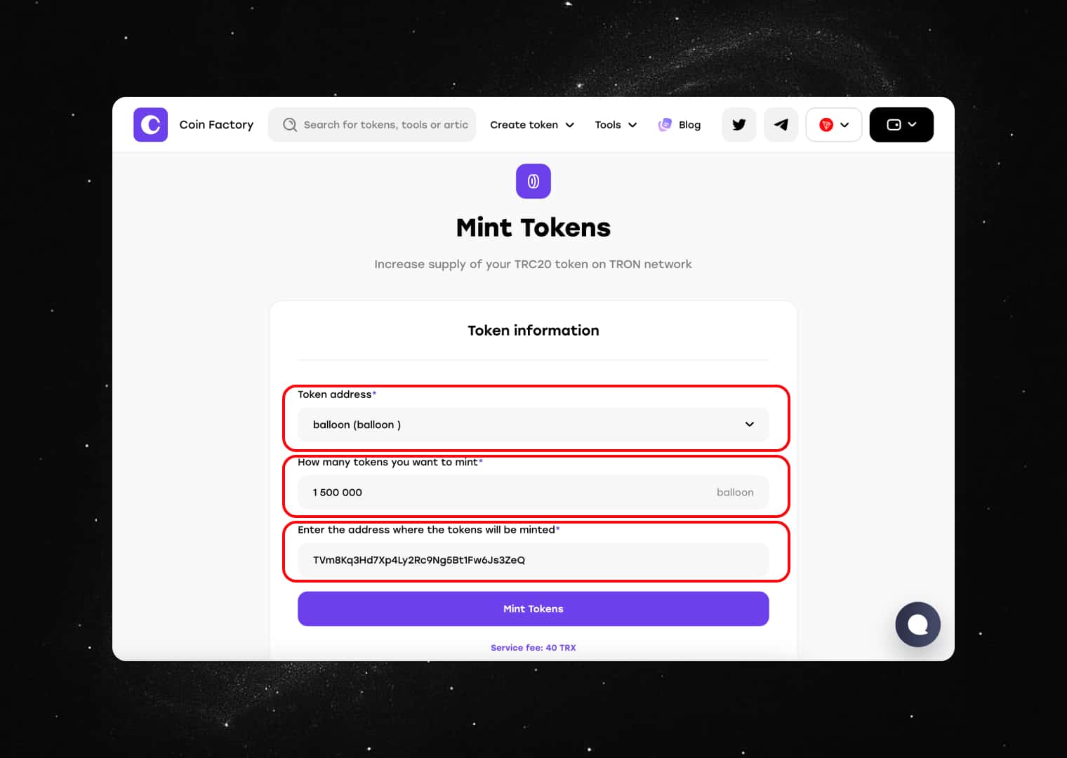 Enter the number of new tokens you would like to mint