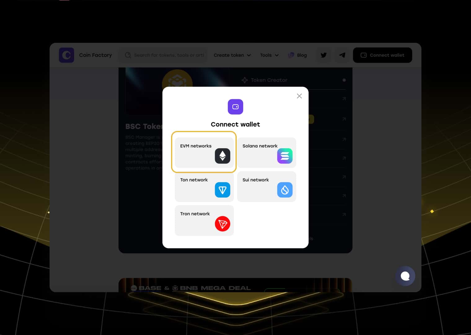 Choose an EVM network to connect your wallet